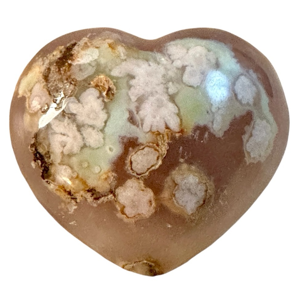 Polished natural Sakura cherry blossom Agate Stone Heart Large